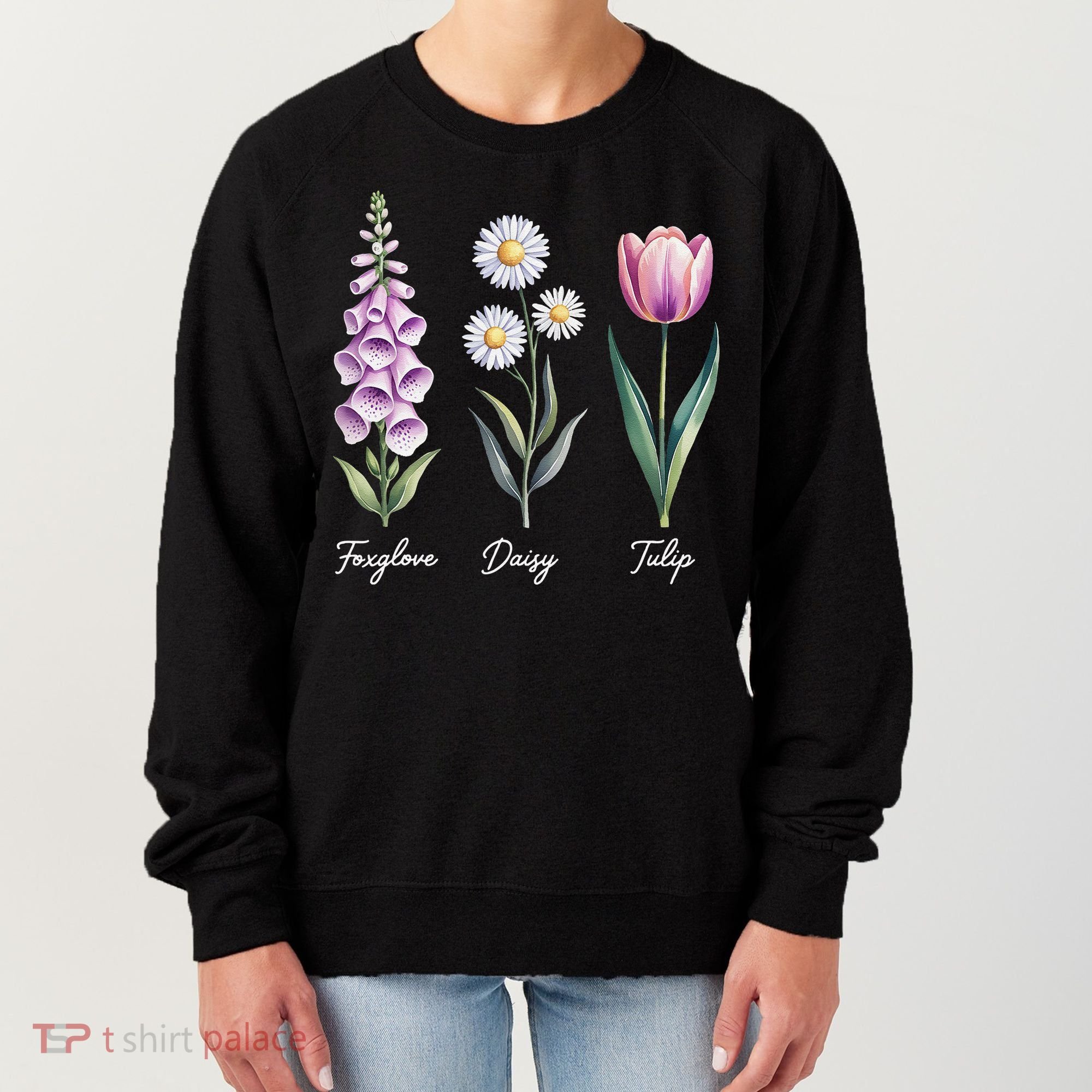 Subtle Floral Flowers Foxglove Daisy Tulip Women's Sweatshirt