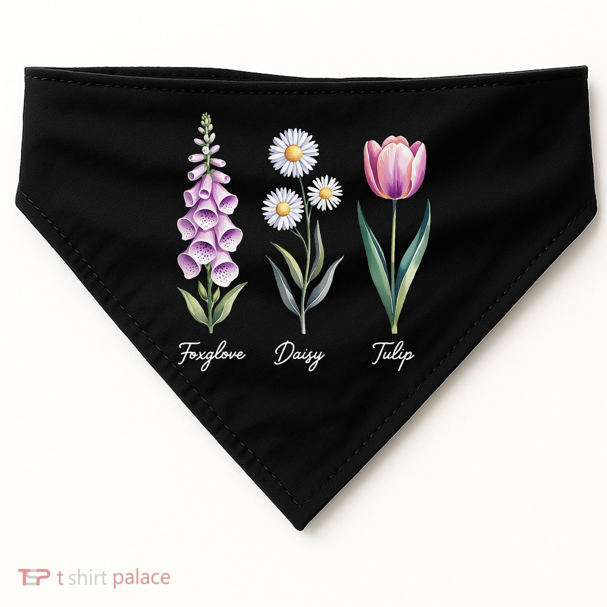 Subtle Floral Flowers Foxglove Daisy Tulip USA-Made Doggie Bandana