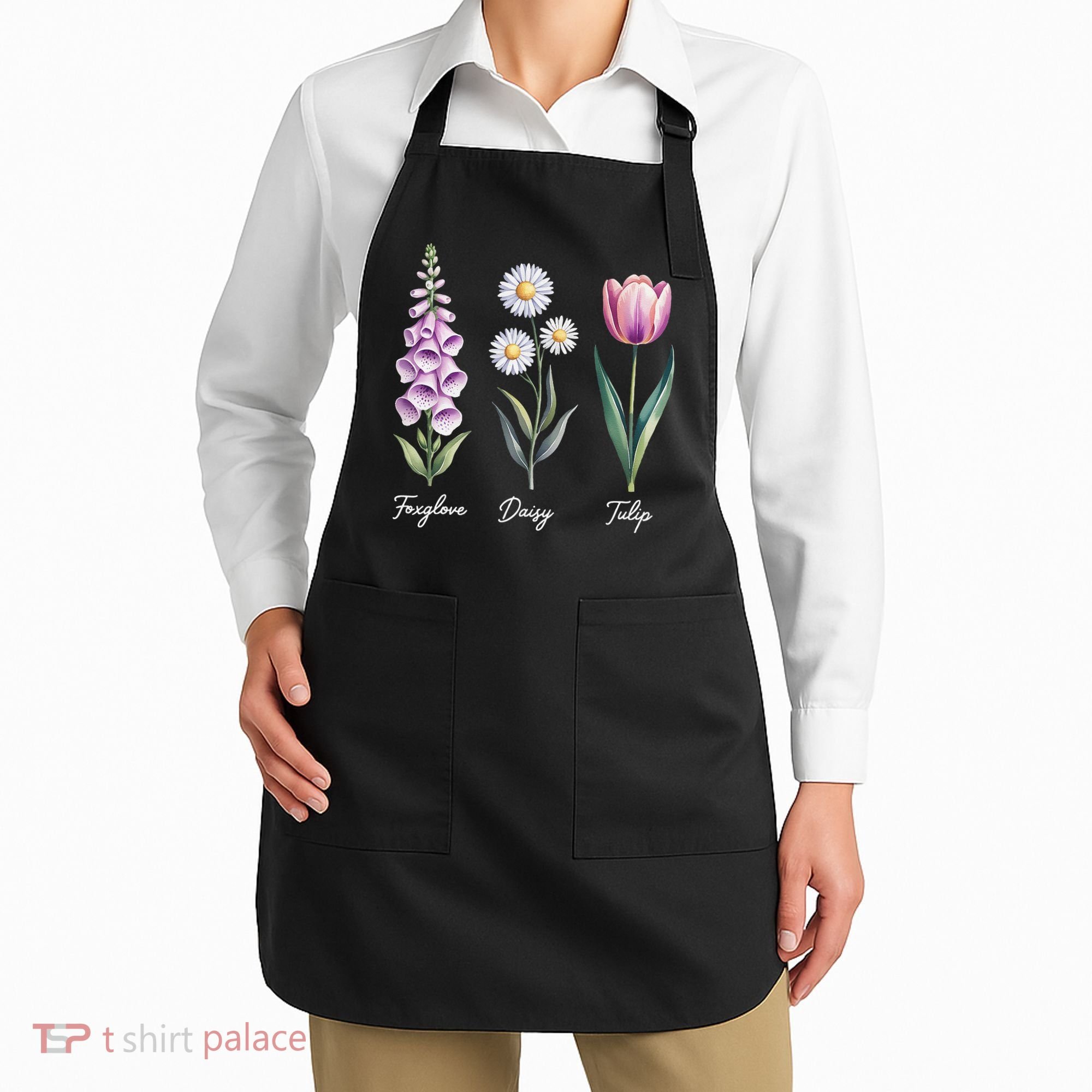 Subtle Floral Flowers Foxglove Daisy Tulip Apron