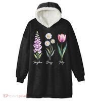 Subtle Floral Flowers Foxglove Daisy Tulip Hooded Wearable Blanket thumb 0