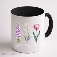 Subtle Floral Flowers Foxglove Daisy Tulip Coffee Mug thumb 1