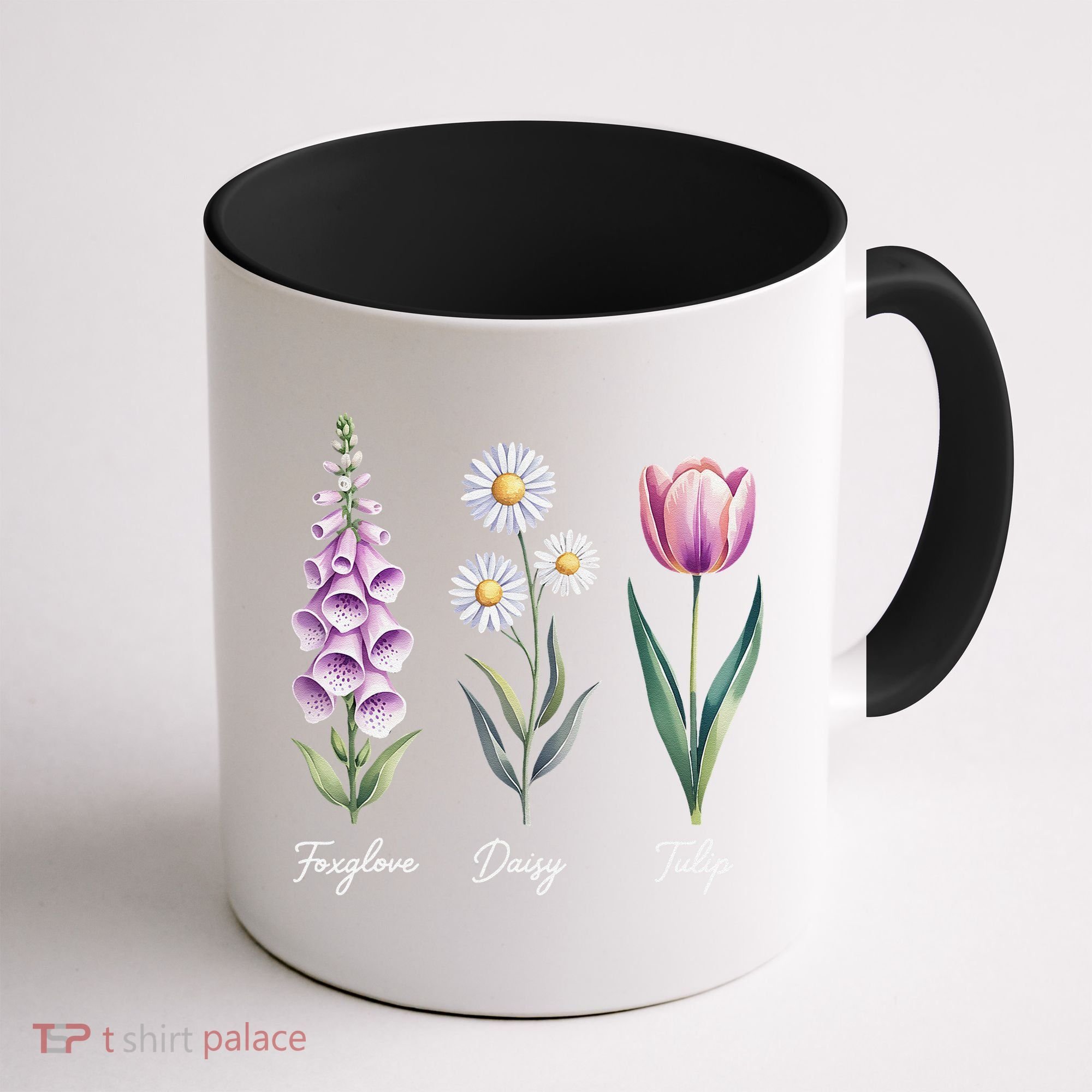 Subtle Floral Flowers Foxglove Daisy Tulip Coffee Mug