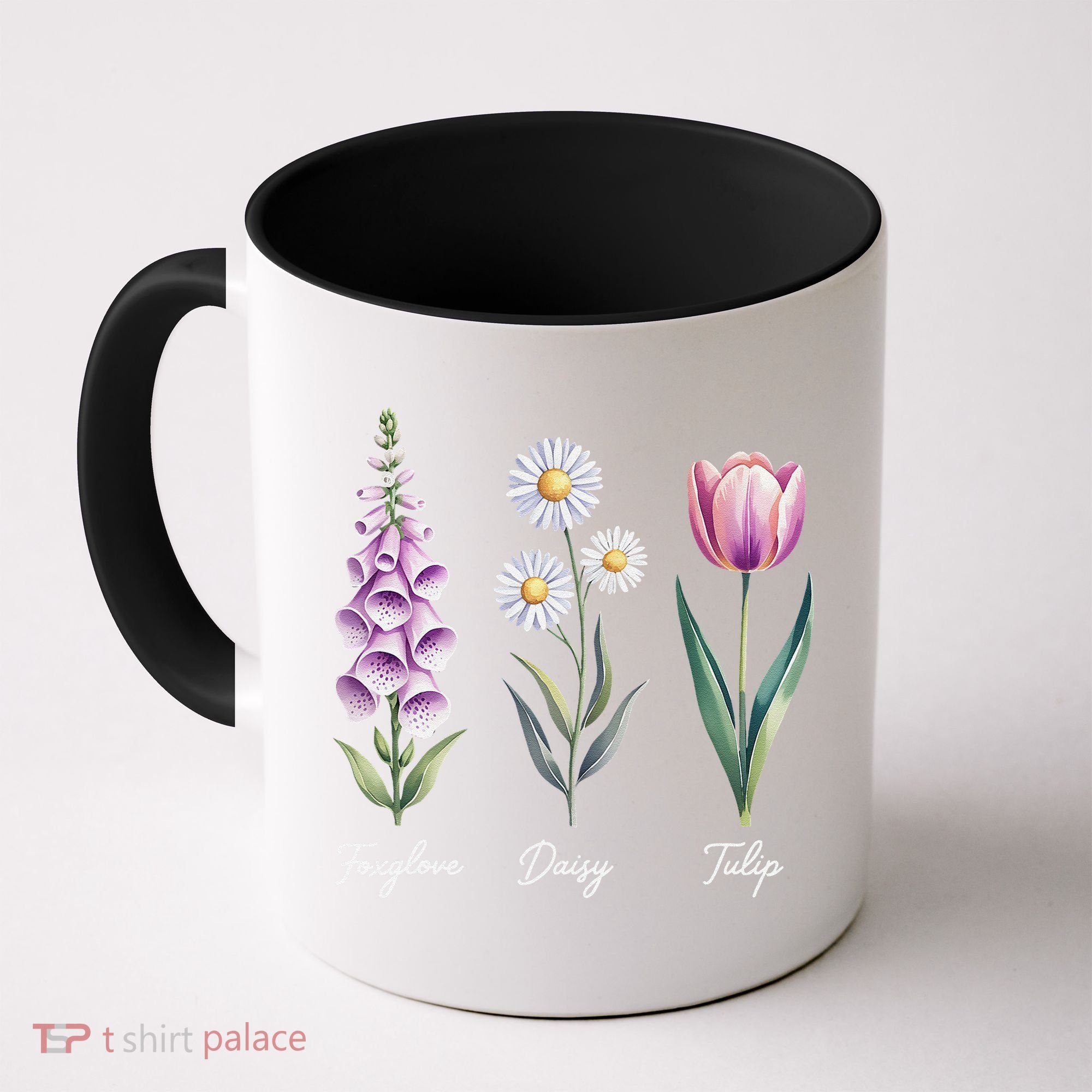 Subtle Floral Flowers Foxglove Daisy Tulip Coffee Mug