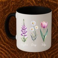 Subtle Floral Flowers Foxglove Daisy Tulip Coffee Mug thumb 2