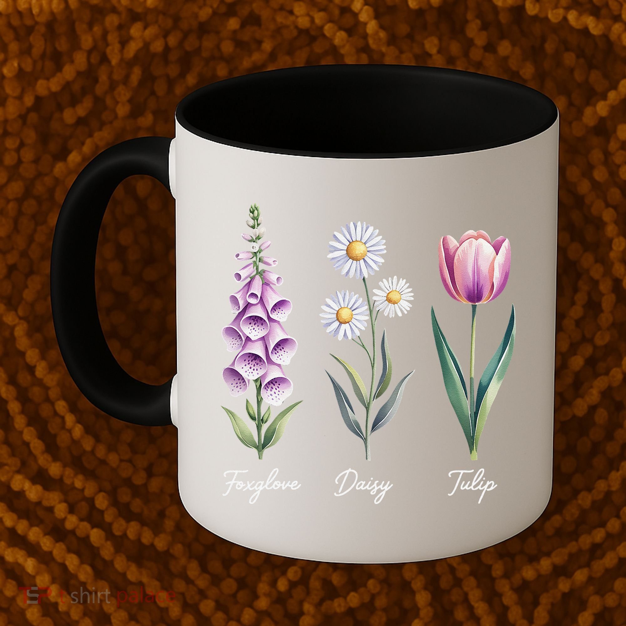 Subtle Floral Flowers Foxglove Daisy Tulip Coffee Mug