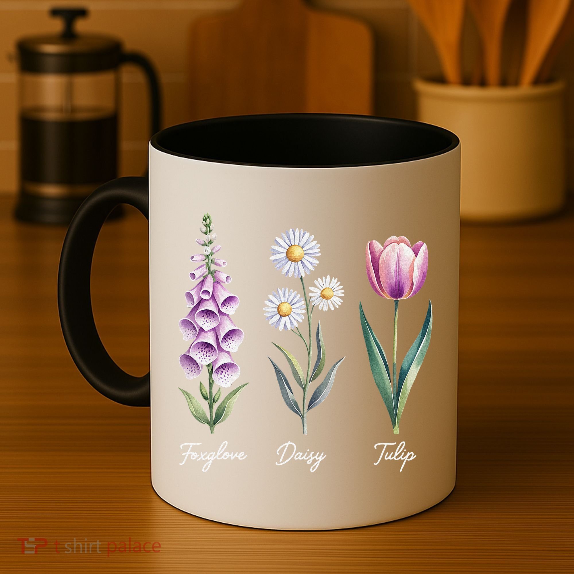 Subtle Floral Flowers Foxglove Daisy Tulip Coffee Mug