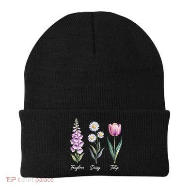 Subtle Floral Flowers Foxglove Daisy Tulip Beanie
