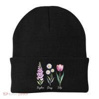 Subtle Floral Flowers Foxglove Daisy Tulip Beanie thumb 0