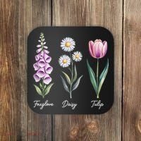 Subtle Floral Flowers Foxglove Daisy Tulip Coaster thumb 0