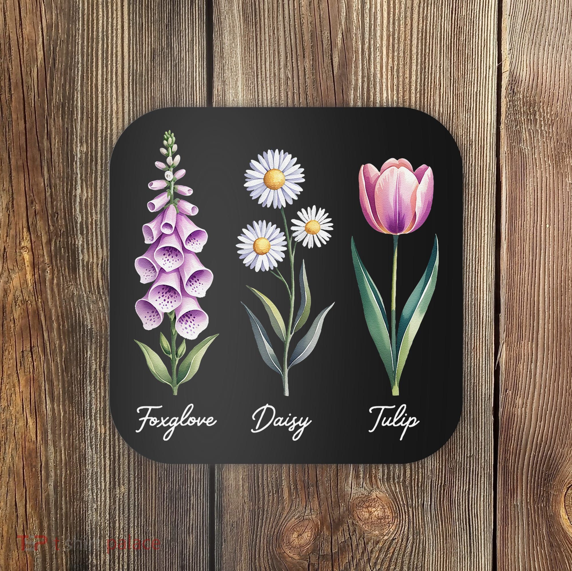 Subtle Floral Flowers Foxglove Daisy Tulip Coaster