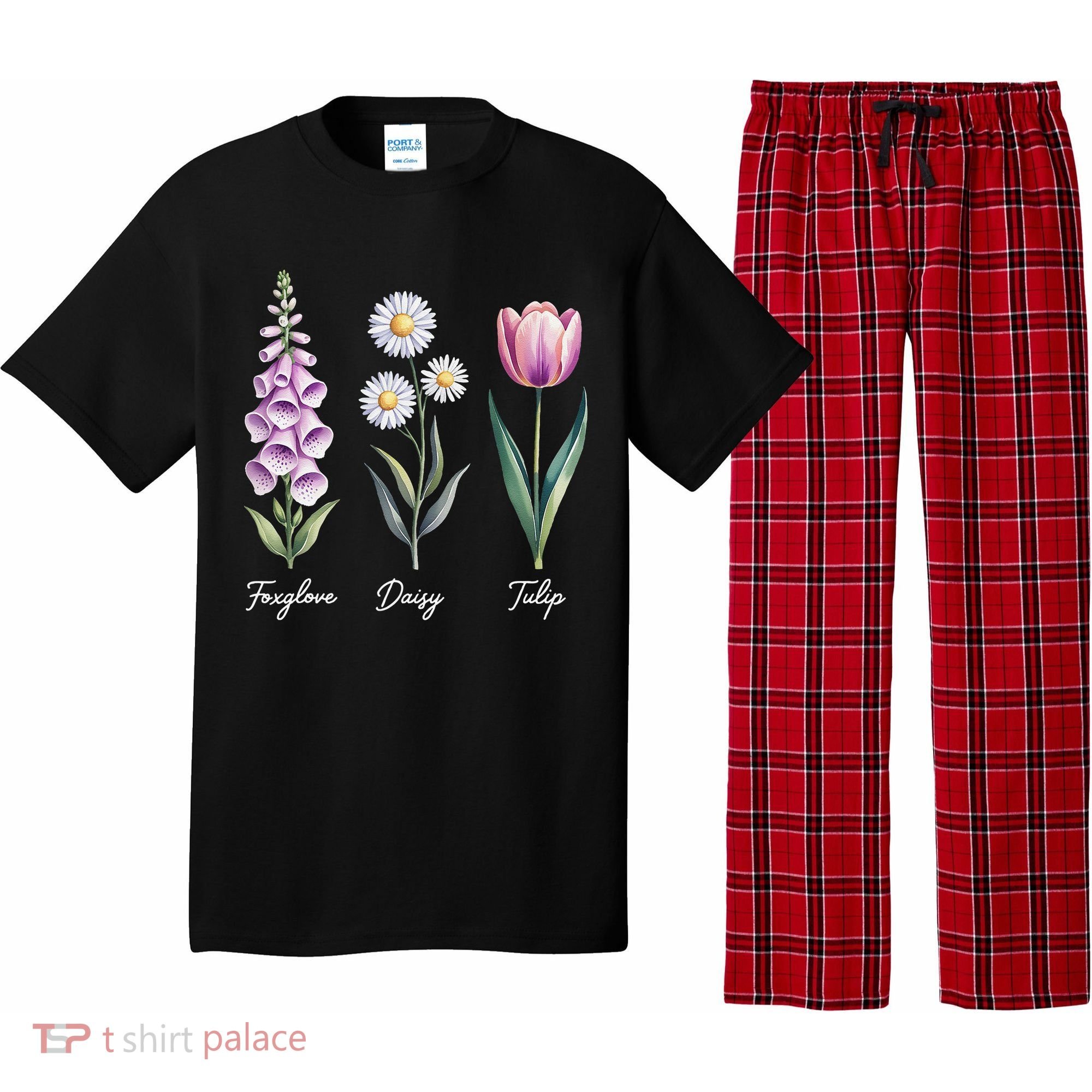 Subtle Floral Flowers Foxglove Daisy Tulip Pajama Set