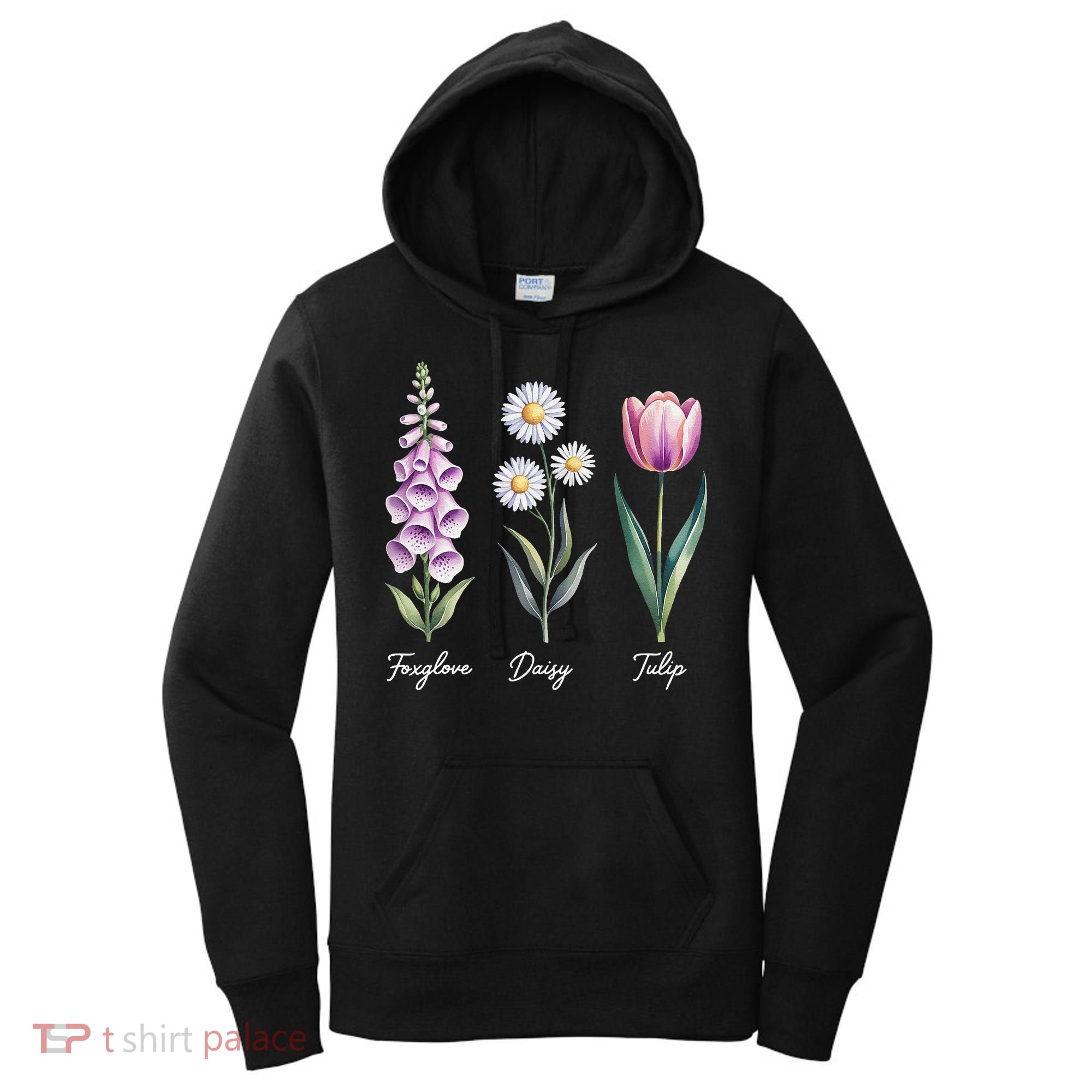 Subtle Floral Flowers Foxglove Daisy Tulip Women's Hoodie