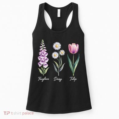 Subtle Floral Flowers Foxglove Daisy Tulip Women's Tank Top
