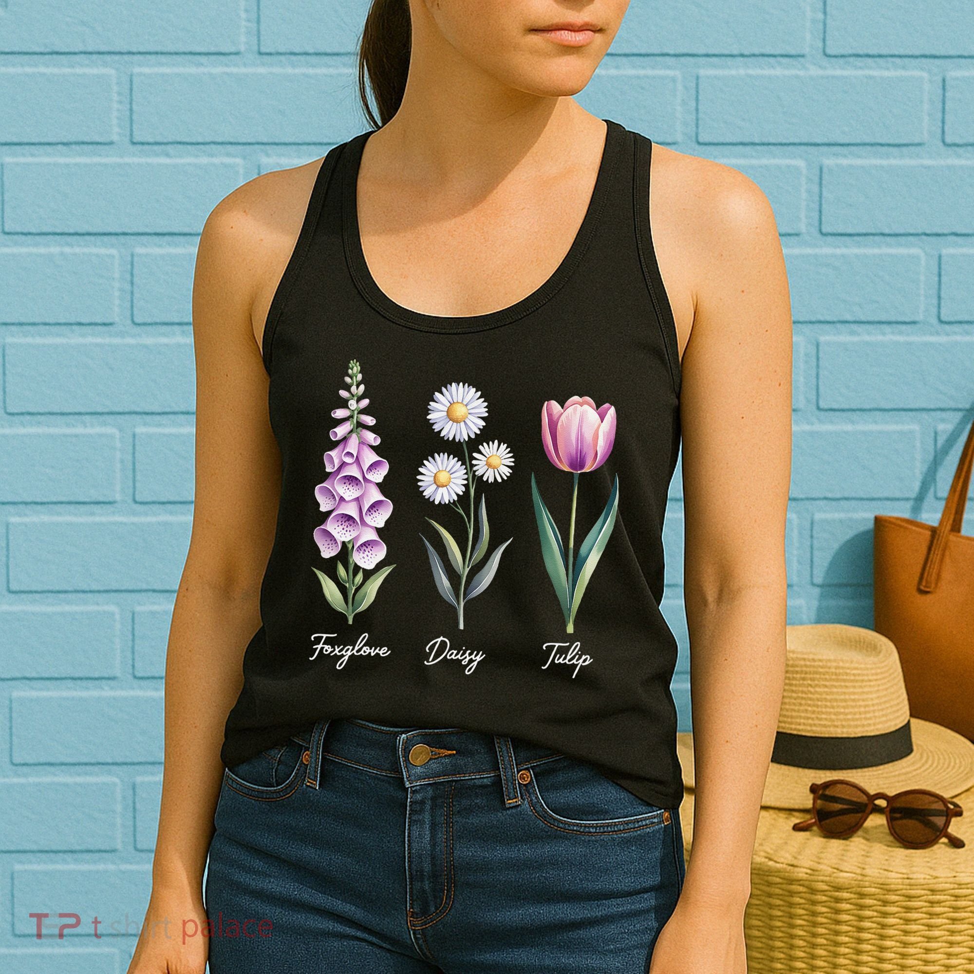 Subtle Floral Flowers Foxglove Daisy Tulip Women's Tank Top