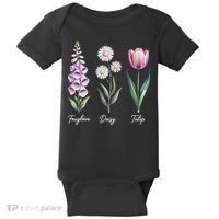 Subtle Floral Flowers Foxglove Daisy Tulip Baby Bodysuit thumb 0