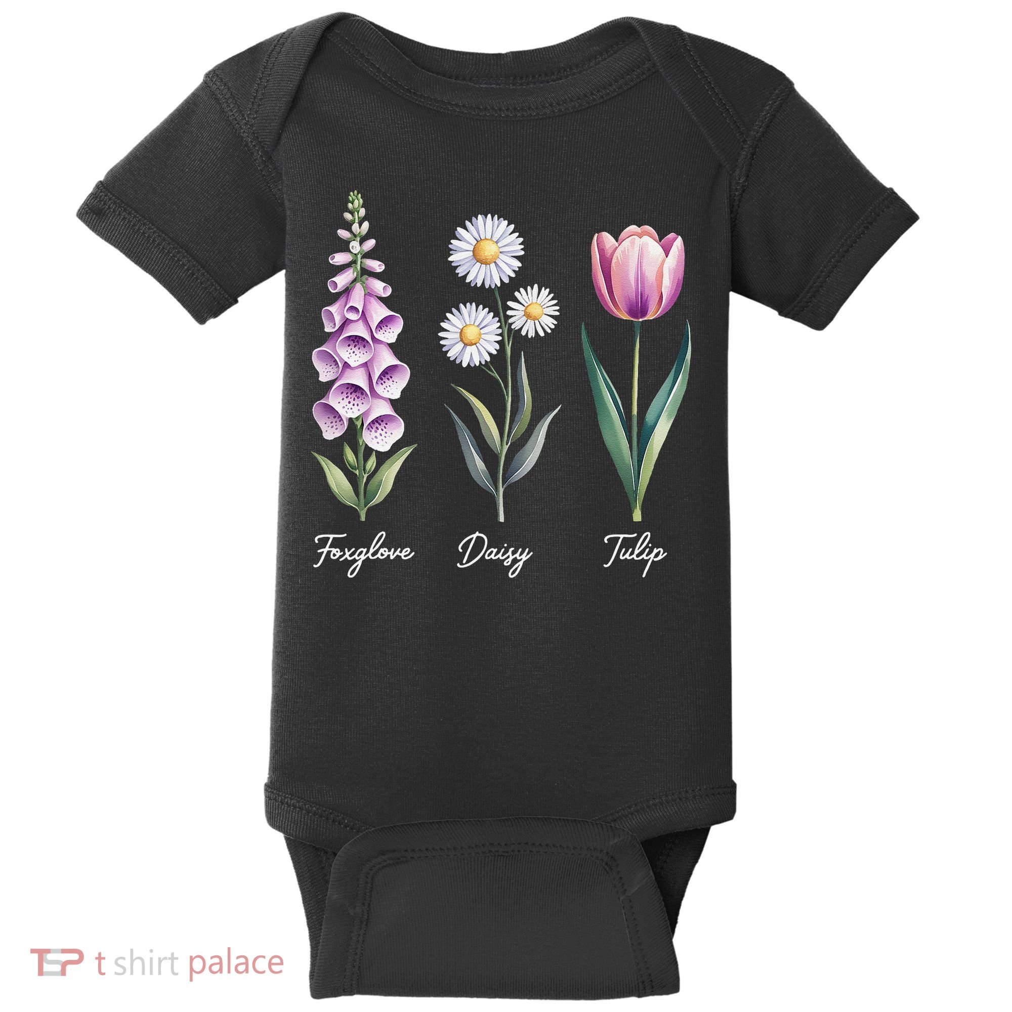 Subtle Floral Flowers Foxglove Daisy Tulip Baby Bodysuit