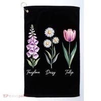 Subtle Floral Flowers Foxglove Daisy Tulip Golf Towel thumb 0
