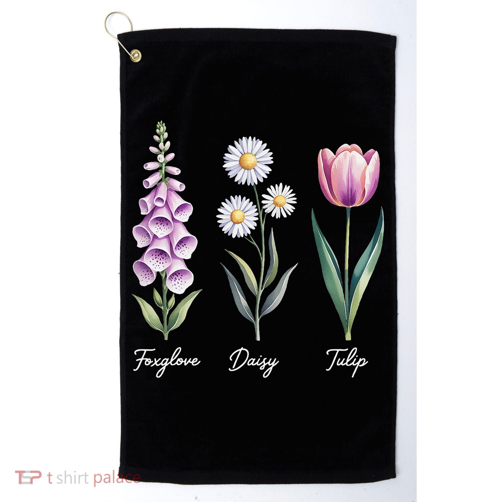 Subtle Floral Flowers Foxglove Daisy Tulip Golf Towel