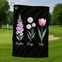 Subtle Floral Flowers Foxglove Daisy Tulip Golf Towel thumb 1