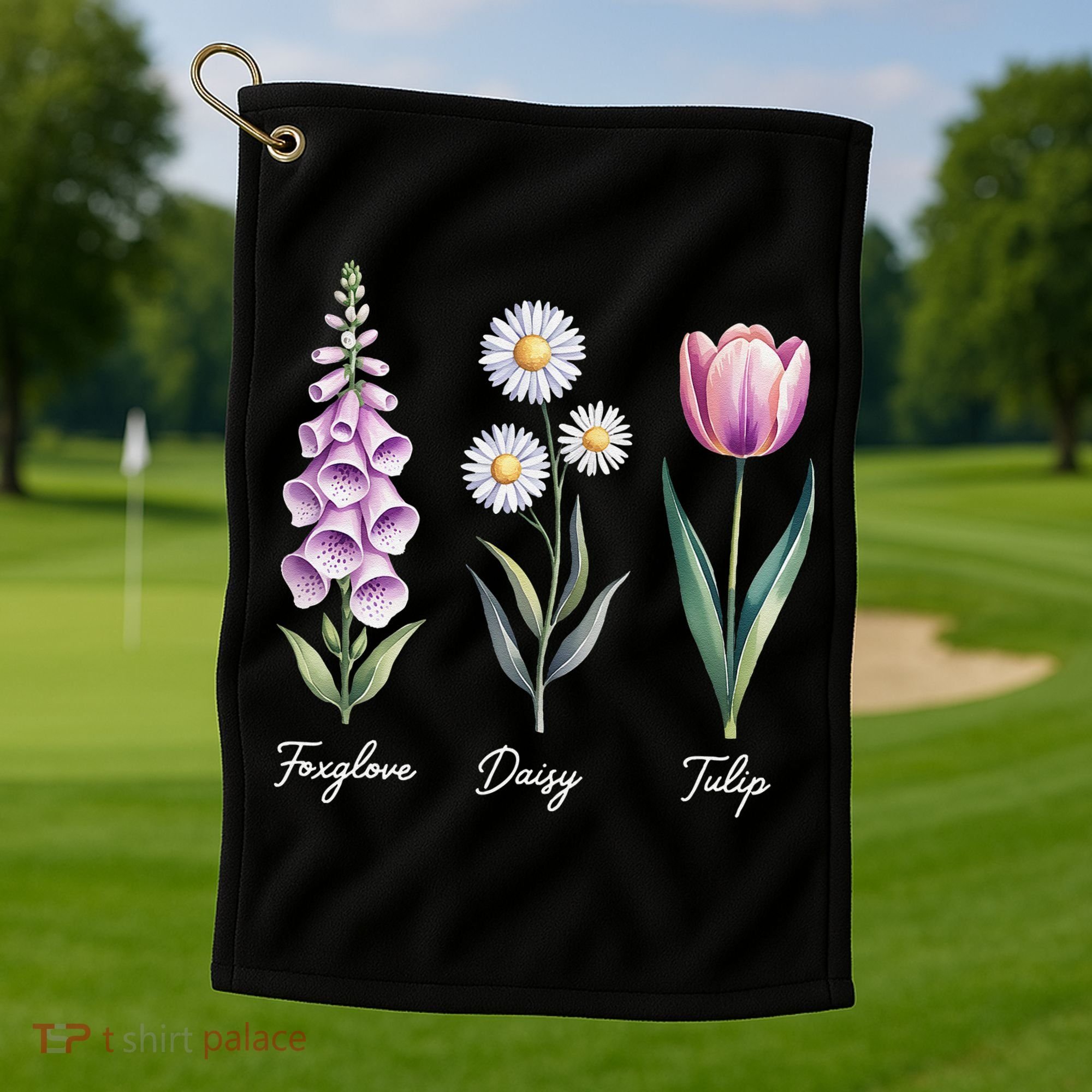 Subtle Floral Flowers Foxglove Daisy Tulip Golf Towel
