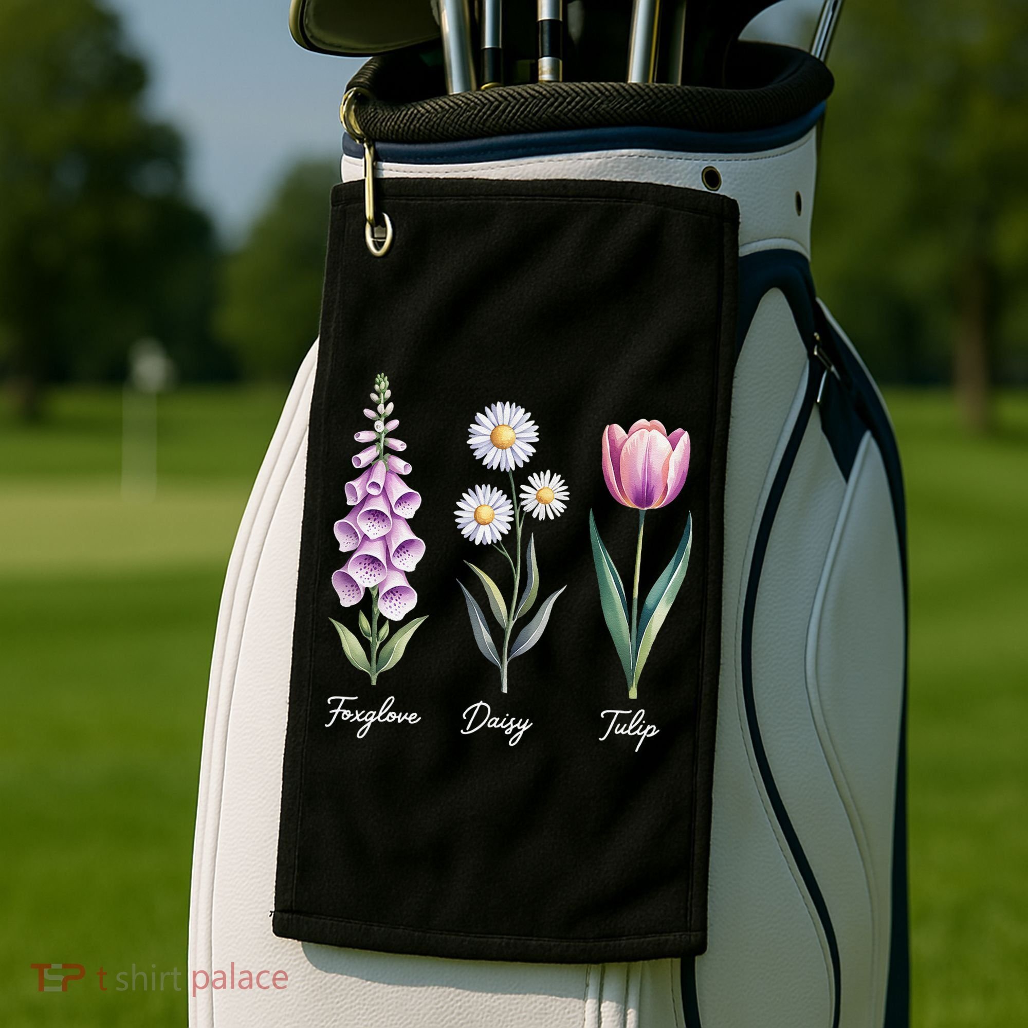Subtle Floral Flowers Foxglove Daisy Tulip Golf Towel