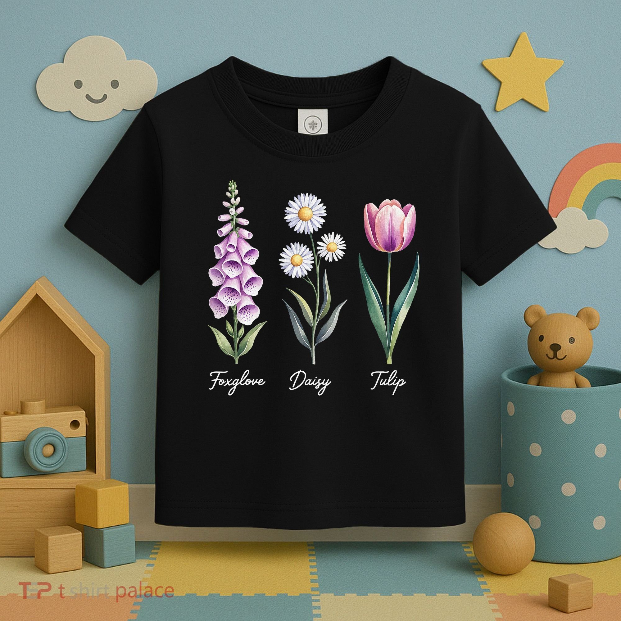 Subtle Floral Flowers Foxglove Daisy Tulip Toddler T-Shirt