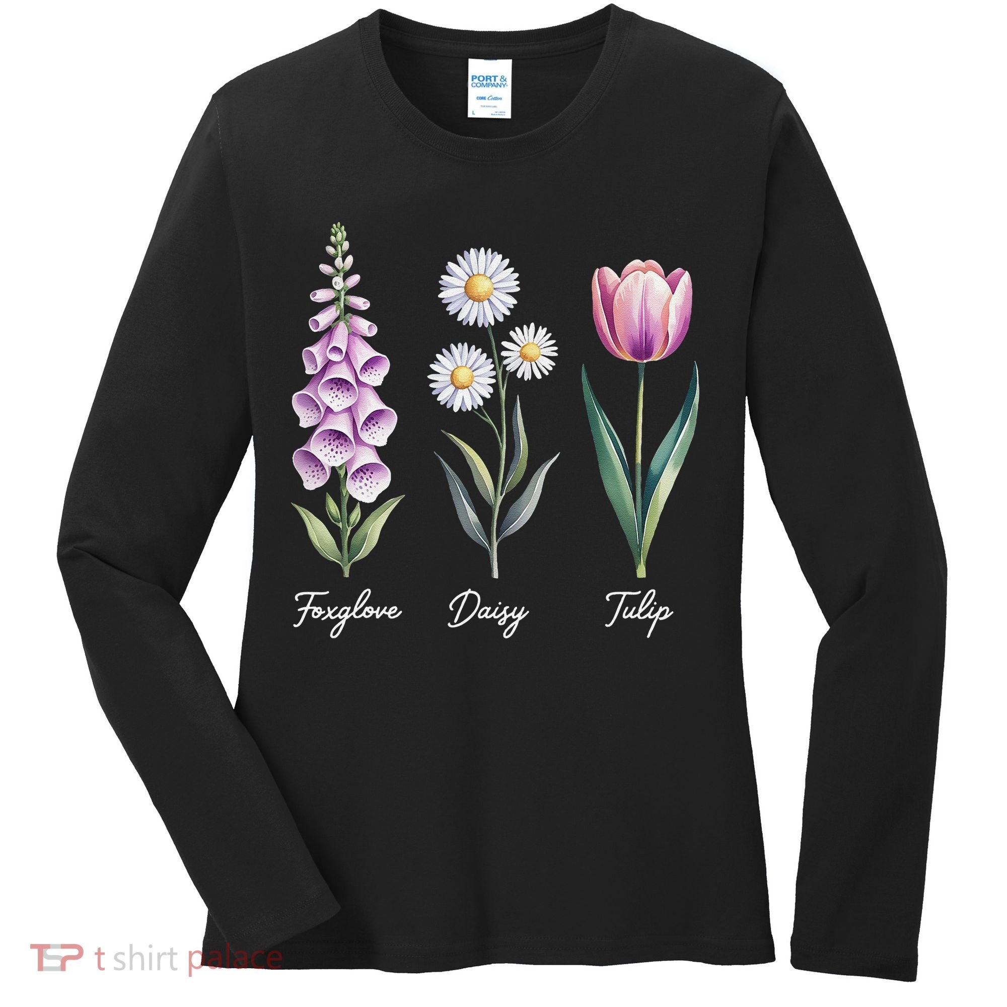 Subtle Floral Flowers Foxglove Daisy Tulip Women's Long Sleeve Shirt