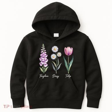 Subtle Floral Flowers Foxglove Daisy Tulip Kids Hoodie