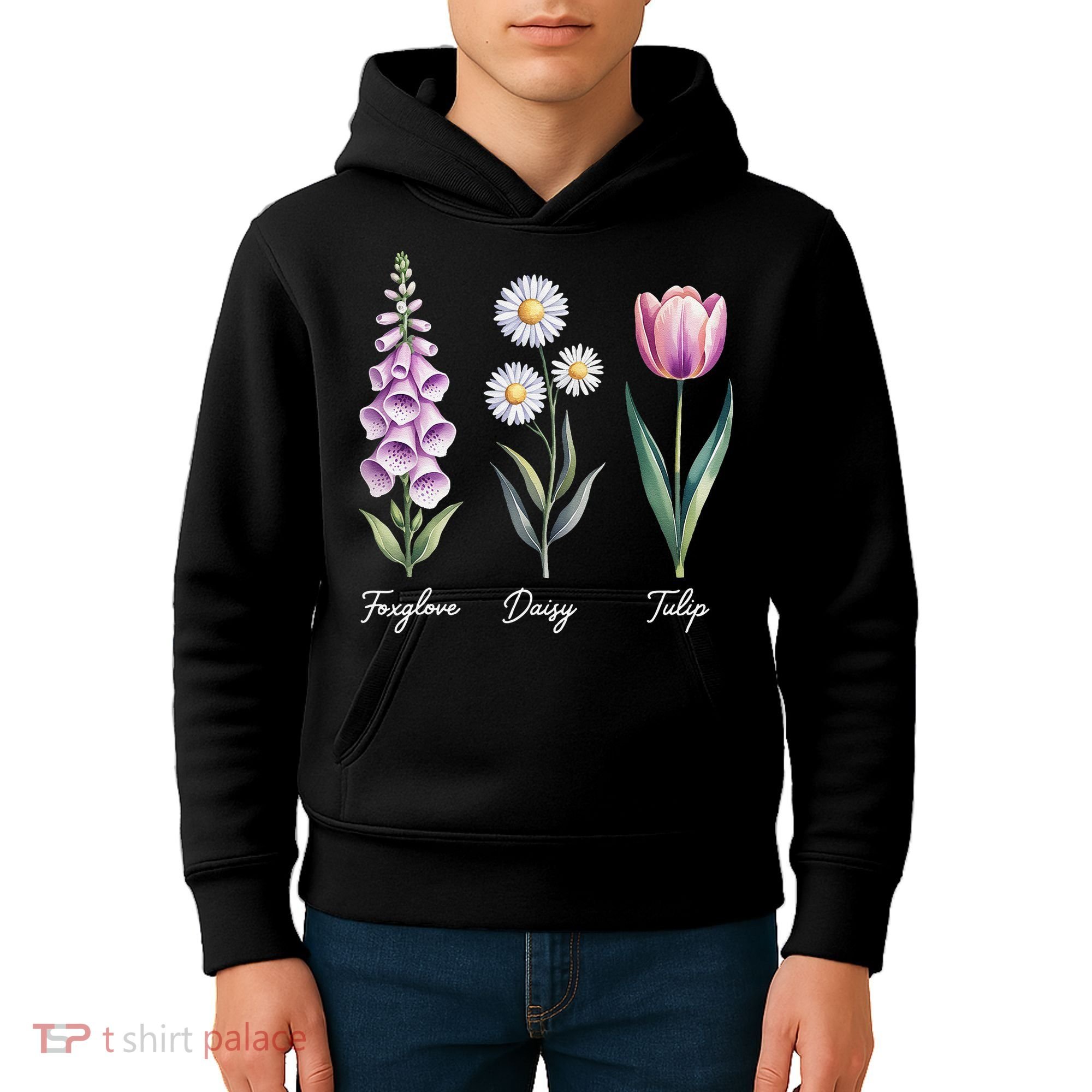 Subtle Floral Flowers Foxglove Daisy Tulip Kids Hoodie
