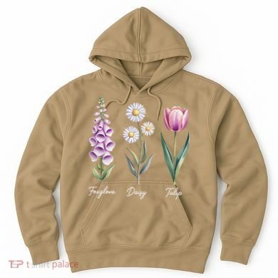 Subtle Floral Flowers Foxglove Daisy Tulip Hoodie