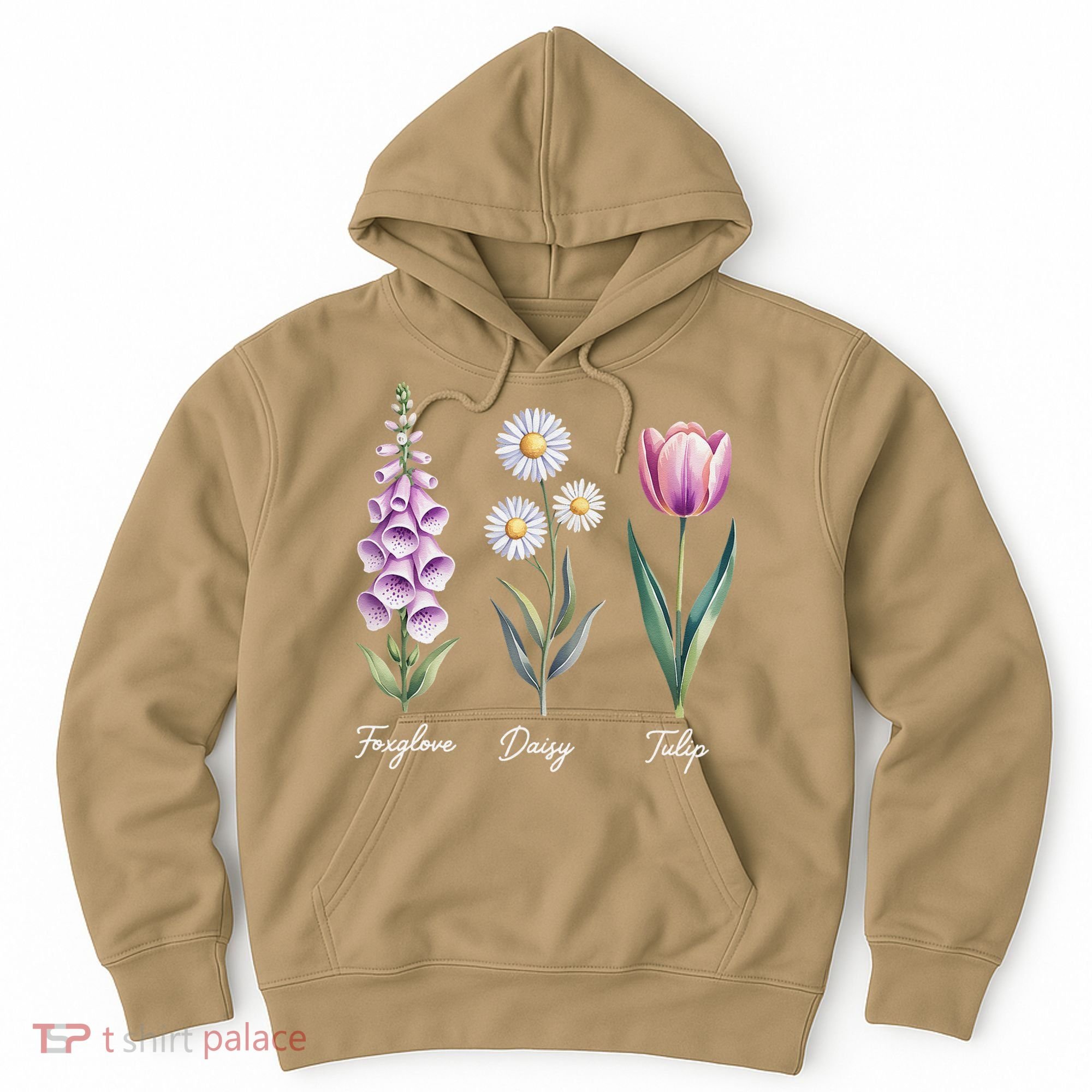 Subtle Floral Flowers Foxglove Daisy Tulip Hoodie