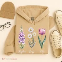 Subtle Floral Flowers Foxglove Daisy Tulip Hoodie thumb 4
