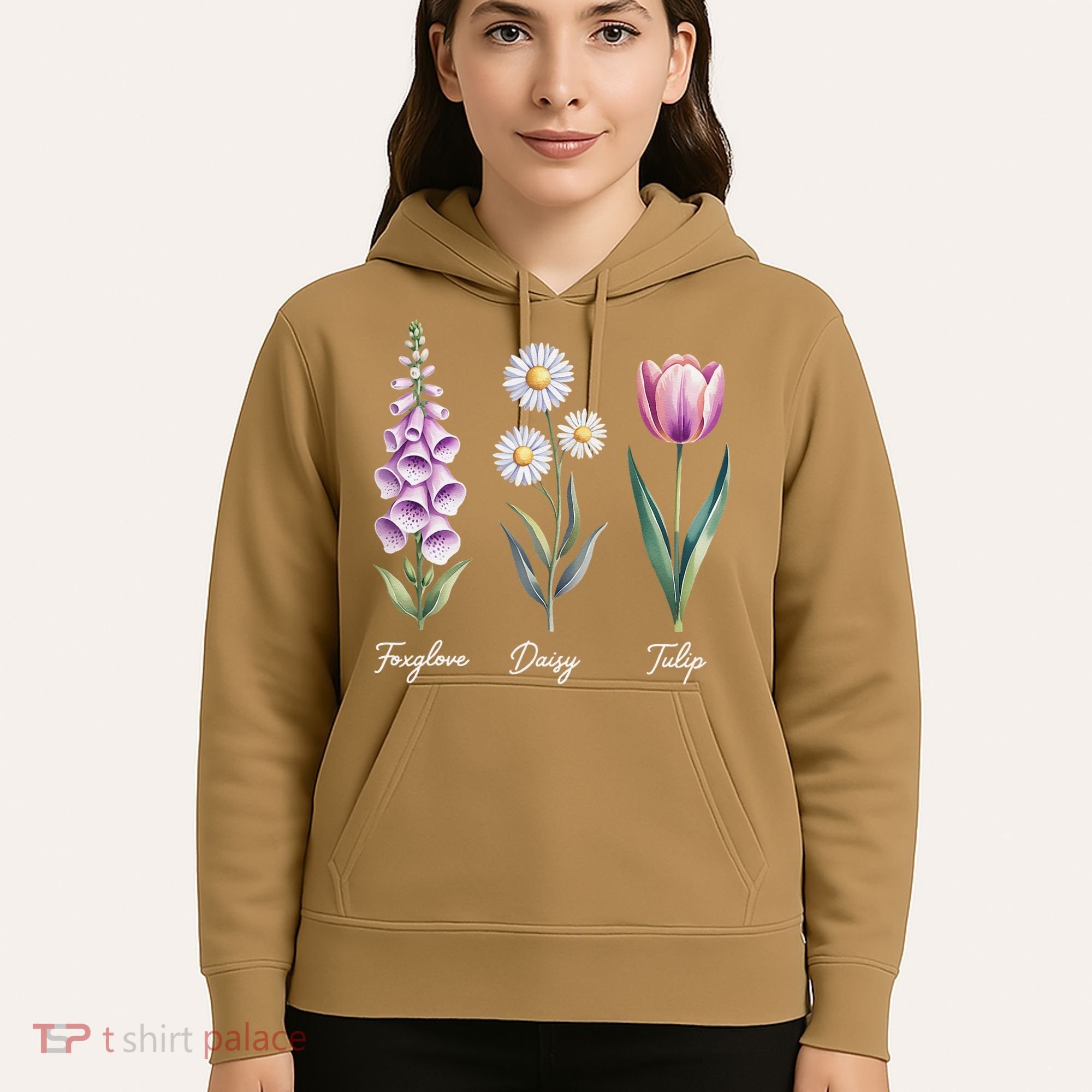Subtle Floral Flowers Foxglove Daisy Tulip Hoodie