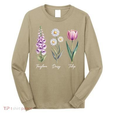 Subtle Floral Flowers Foxglove Daisy Tulip Long Sleeve Shirt
