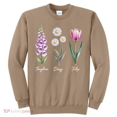 Subtle Floral Flowers Foxglove Daisy Tulip Sweatshirt