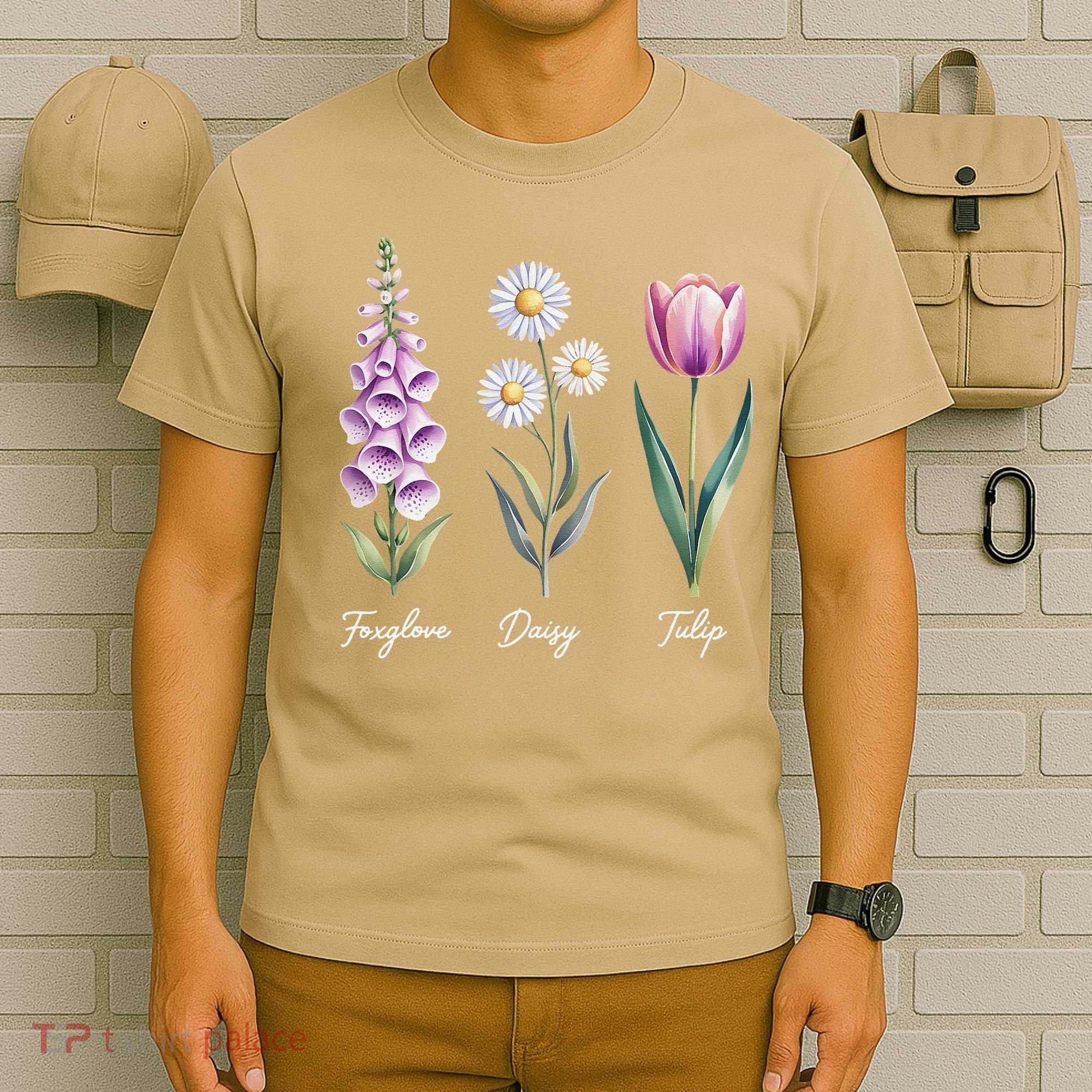 Subtle Floral Flowers Foxglove Daisy Tulip T-Shirt