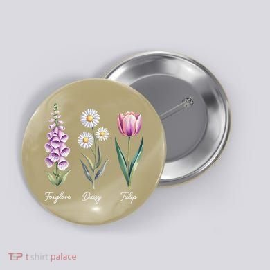 Subtle Floral Flowers Foxglove Daisy Tulip Button