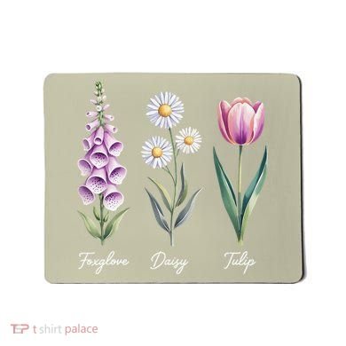 Subtle Floral Flowers Foxglove Daisy Tulip Mousepad