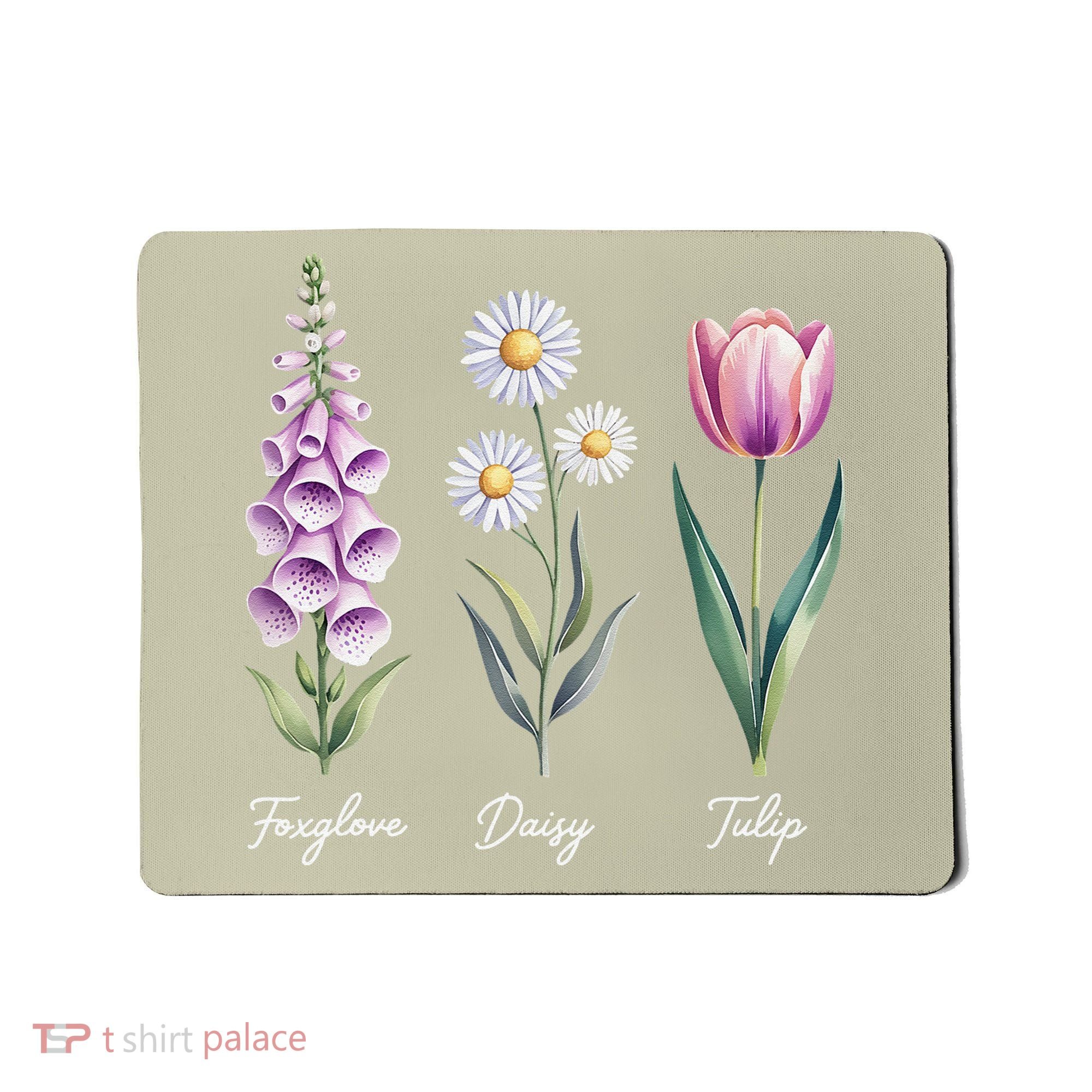 Subtle Floral Flowers Foxglove Daisy Tulip Mousepad