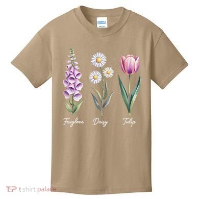 Subtle Floral Flowers Foxglove Daisy Tulip Kids T-Shirt