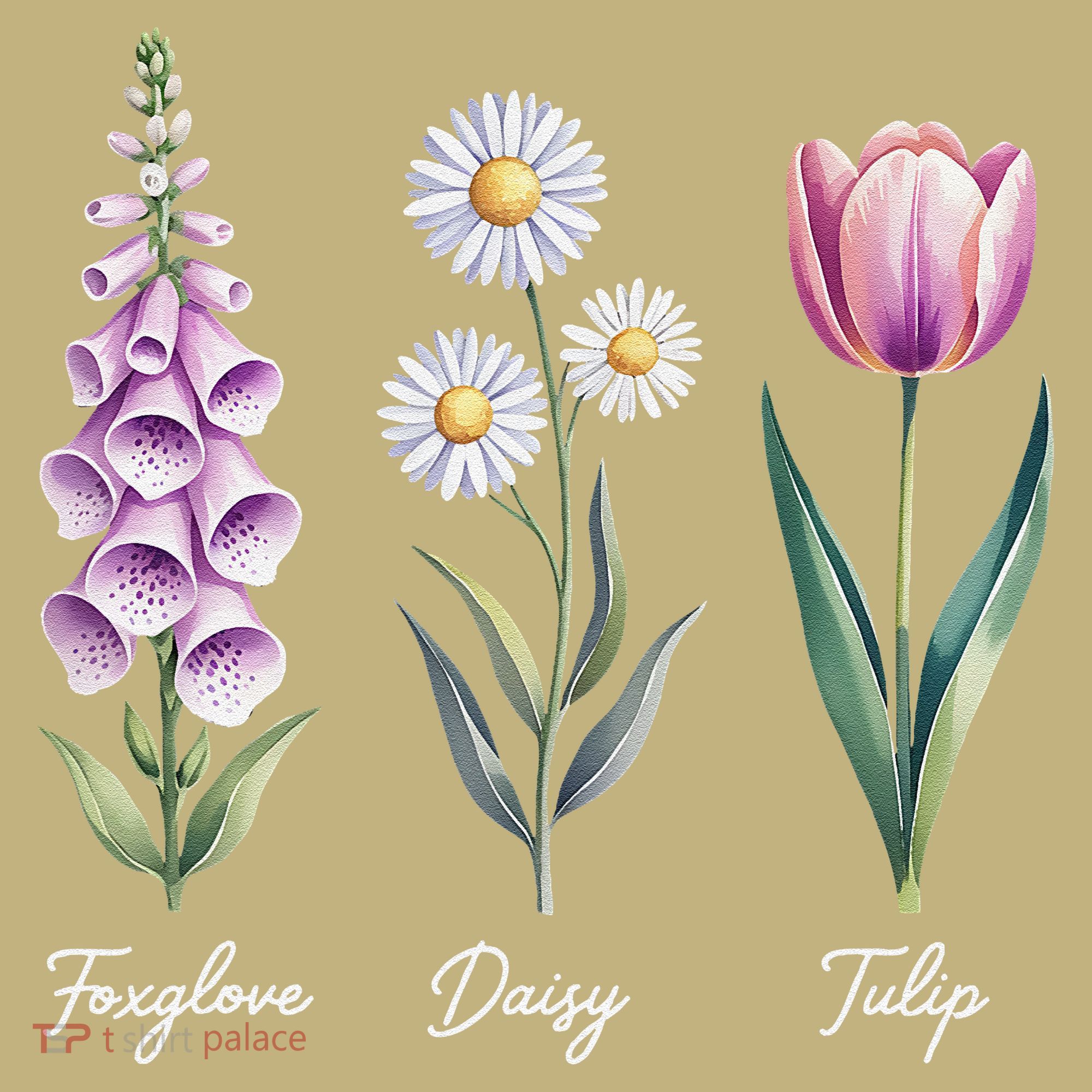 Subtle Floral Flowers Foxglove Daisy Tulip Kids T-Shirt