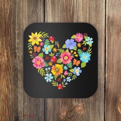 Springtime Flowers Floral Heart Coaster