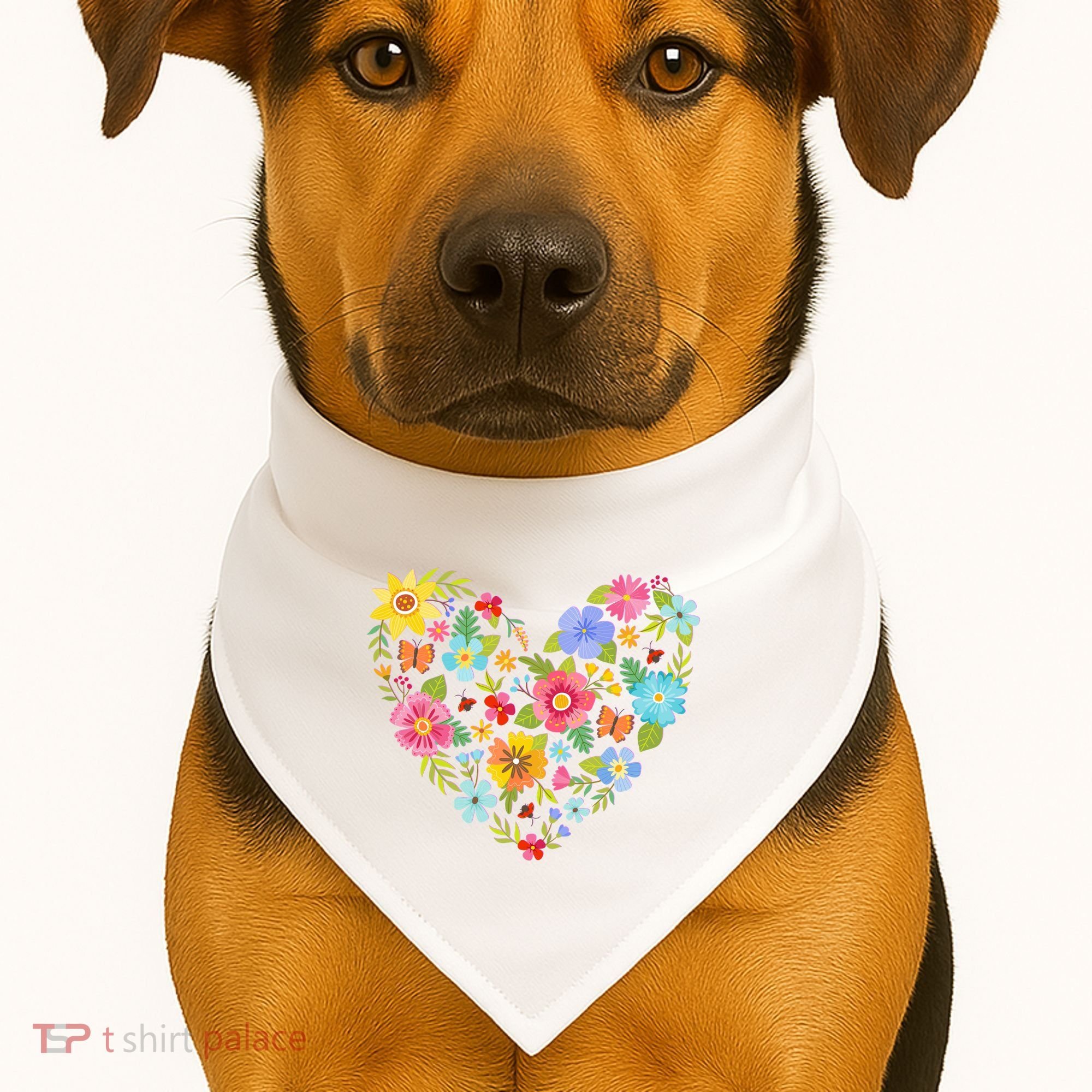 Springtime Flowers Floral Heart USA-Made Doggie Bandana