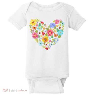Springtime Flowers Floral Heart Baby Bodysuit