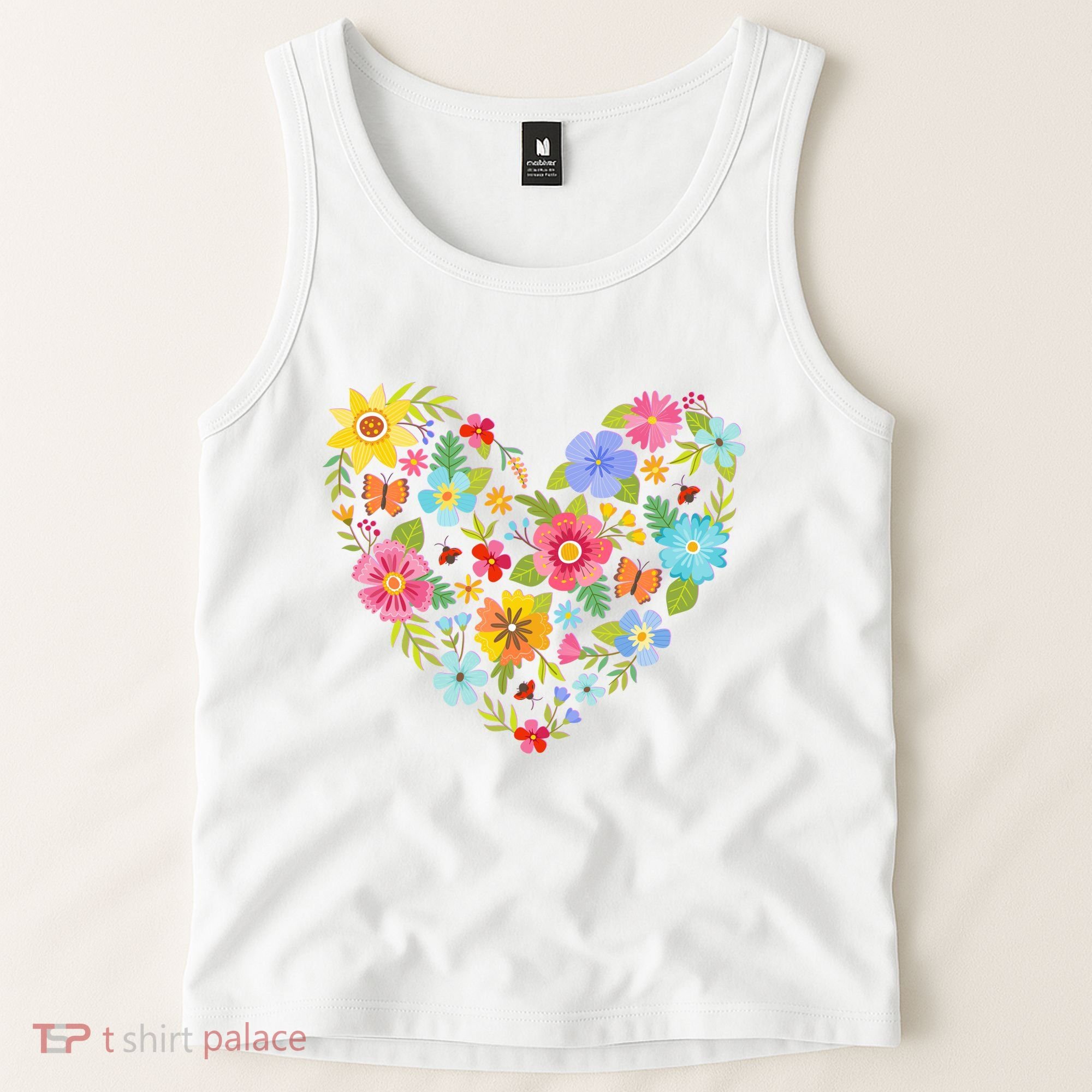 Springtime Flowers Floral Heart Tank Top