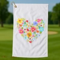 Springtime Flowers Floral Heart Golf Towel thumb 1
