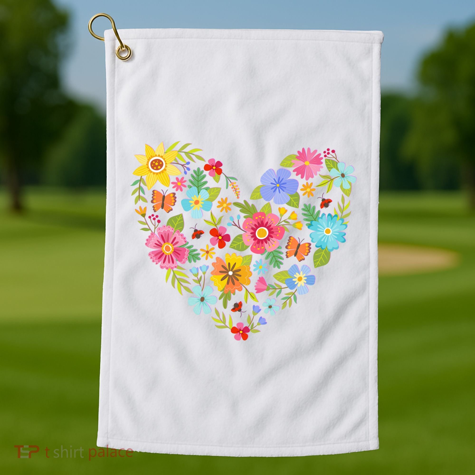 Springtime Flowers Floral Heart Golf Towel