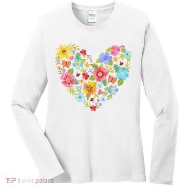 Springtime Flowers Floral Heart Women's Long Sleeve Shirt