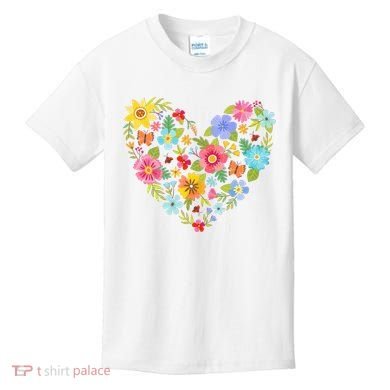 Springtime Flowers Floral Heart Kids T-Shirt