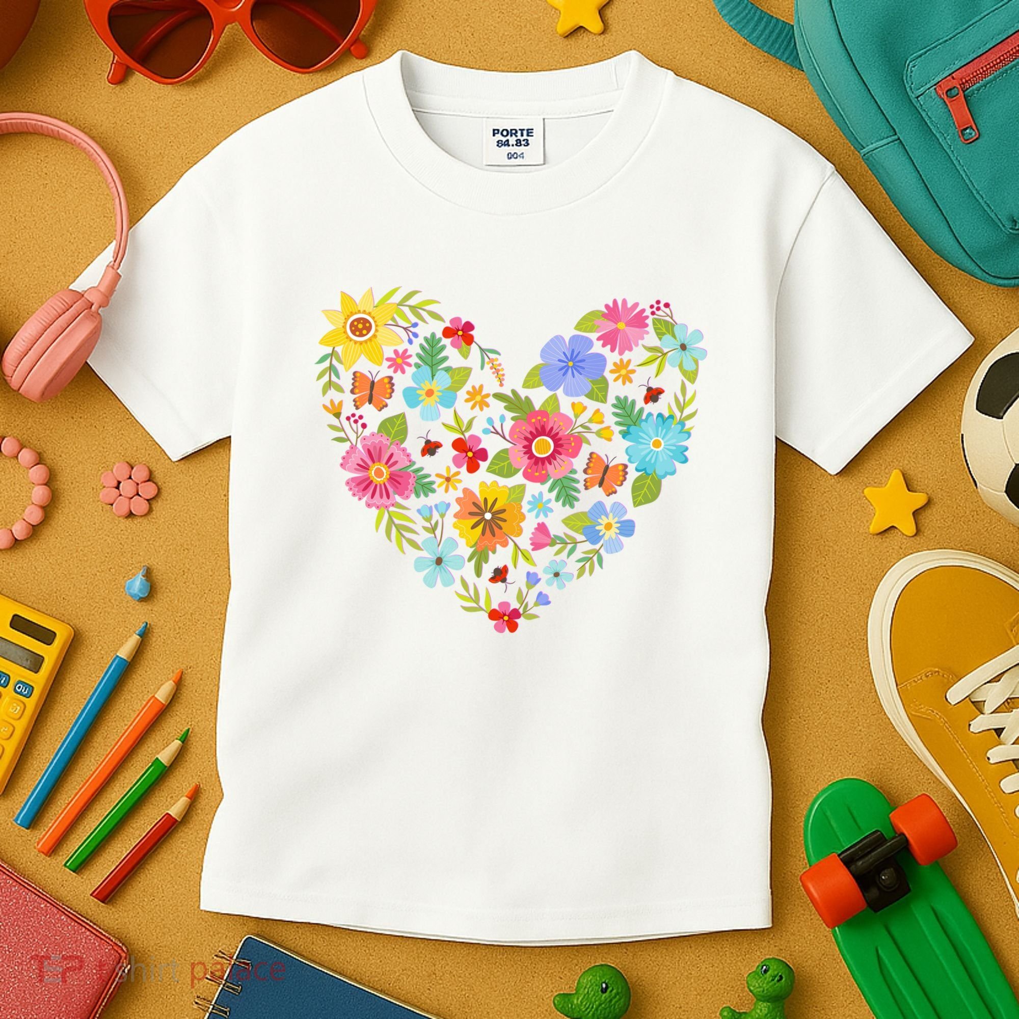 Springtime Flowers Floral Heart Kids T-Shirt